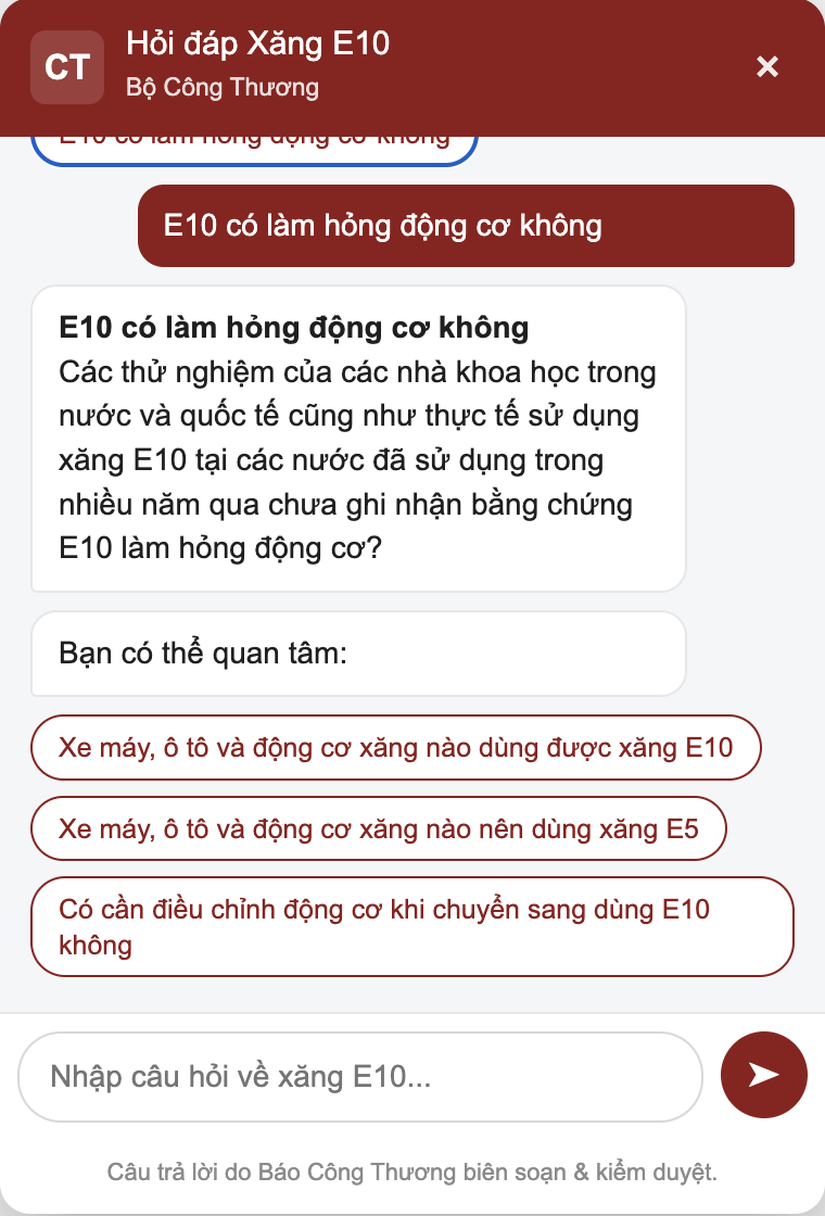 Xăng E10 bán đại trà toàn quốc, Bộ Công Thương đưa chatbot hỗ trợ người dân tra cứu - Ảnh 3.