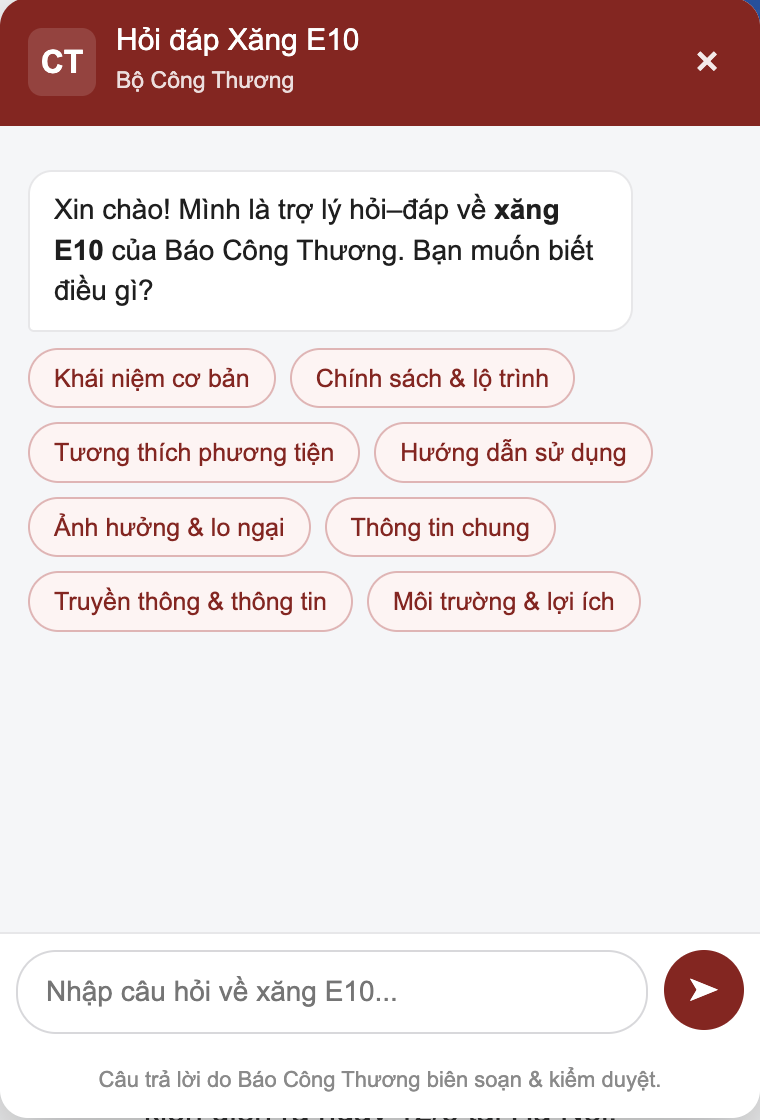 Xăng E10 bán đại trà toàn quốc, Bộ Công Thương đưa chatbot hỗ trợ người dân tra cứu - Ảnh 1.