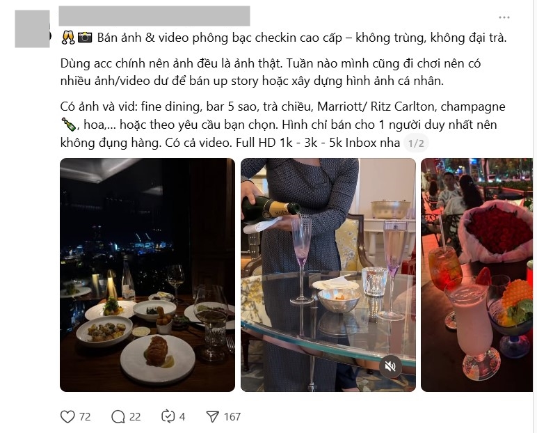 Ảnh ăn omakase, đi Park Hyatt Saigon, ngồi máy bay khoang thương gia được rao bán khắp Threads: Nhiều người chi 10k/tấm để up story 