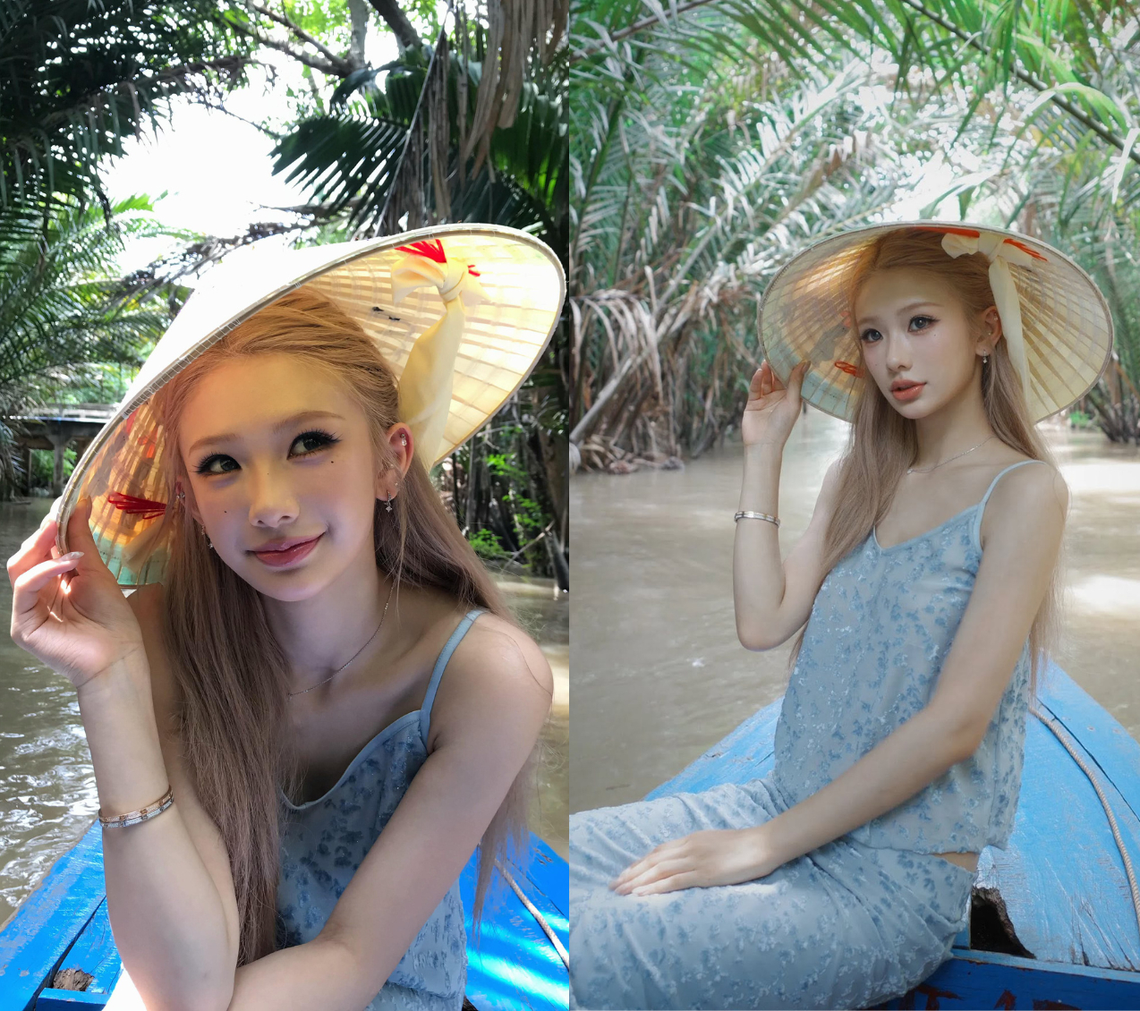 Tỷ tỷ xứ Trung đua nhau mặc sườn xám ghé miền Tây đội nón lá chèo xuồng, làm nên mấy bộ hình "chấn động"- Ảnh 2.