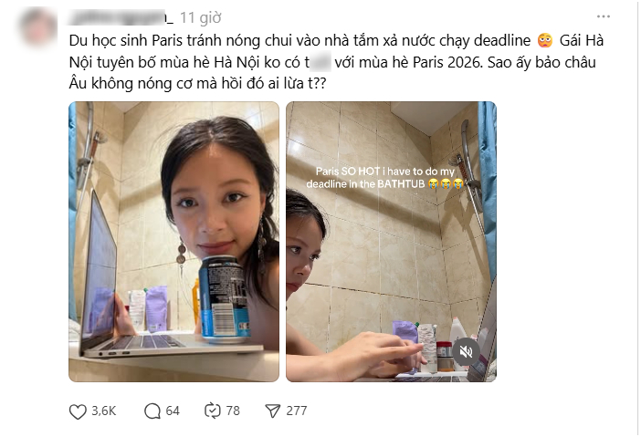 Du học sinh Việt tại Pháp bật chế độ tránh nóng kỷ lục: Ngồi trong toilet chạy deadline, buộc túi đá trước quạt - Ảnh 1.