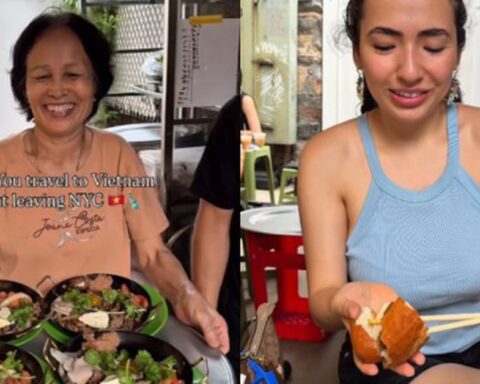 Nhìn cái bàn xếp, cái ghế nhựa trong hẻm ai mà ngờ đây lại là quán Việt ở New York, cho đến khi trả 730.000 cho phần bò né