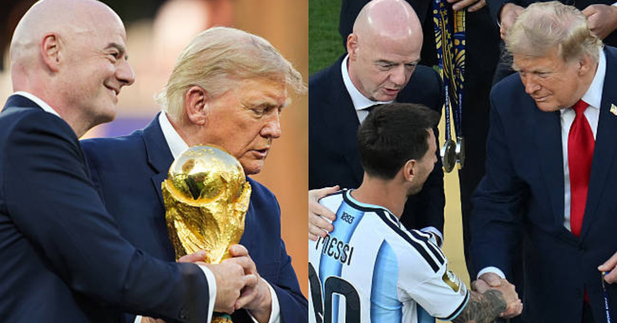 Tổng thống Donald Trump cùng chủ tịch FIFA trao cúp vô địch World Cup cho Tây Ban Nha, vỗ vai động viên Messi