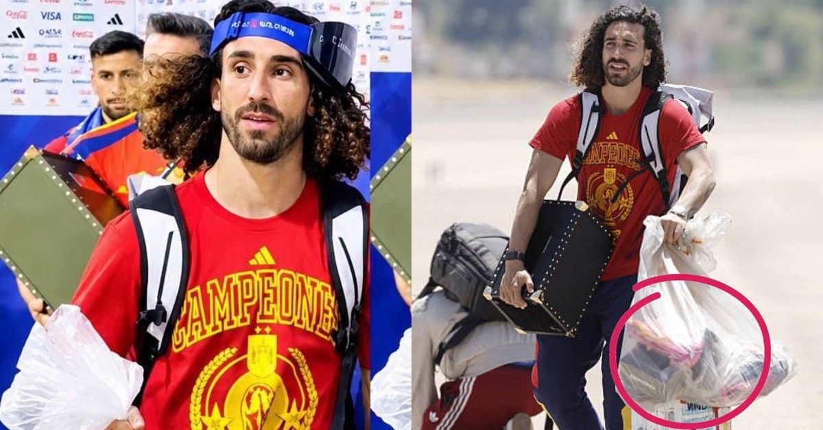 Cucurella “bá đạo” nhất World Cup, hết đựng cúp vàng lại đựng giày vào túi ni lông: “Anh vô địch mà trông anh khổ quá!”
