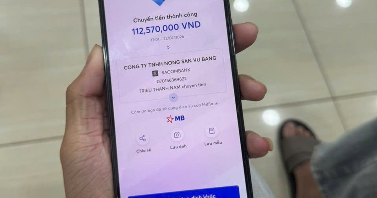 Giao dịch thành công 112.573.000 đồng đến tài khoản MBBank, Lê Vũ Bằng SN 1996 ngay lập tức trình báo công an