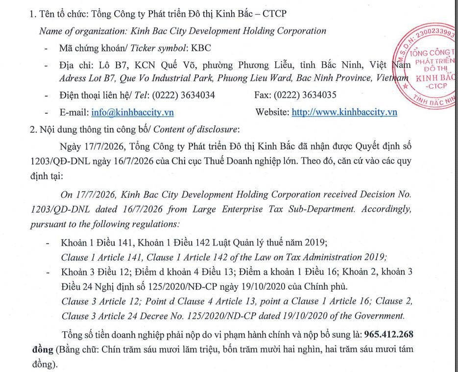 KBC của Chủ tịch Đặng Thành Tâm bị xử lý vi phạm hành chính về thuế- Ảnh 1.