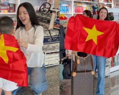 Chu Thanh Huyền khoác cờ Tổ quốc cho con trai, chiếm trọn spotlight tại sân bay khi sang Thái Lan cổ vũ Quang Hải và ĐT Việt Nam
