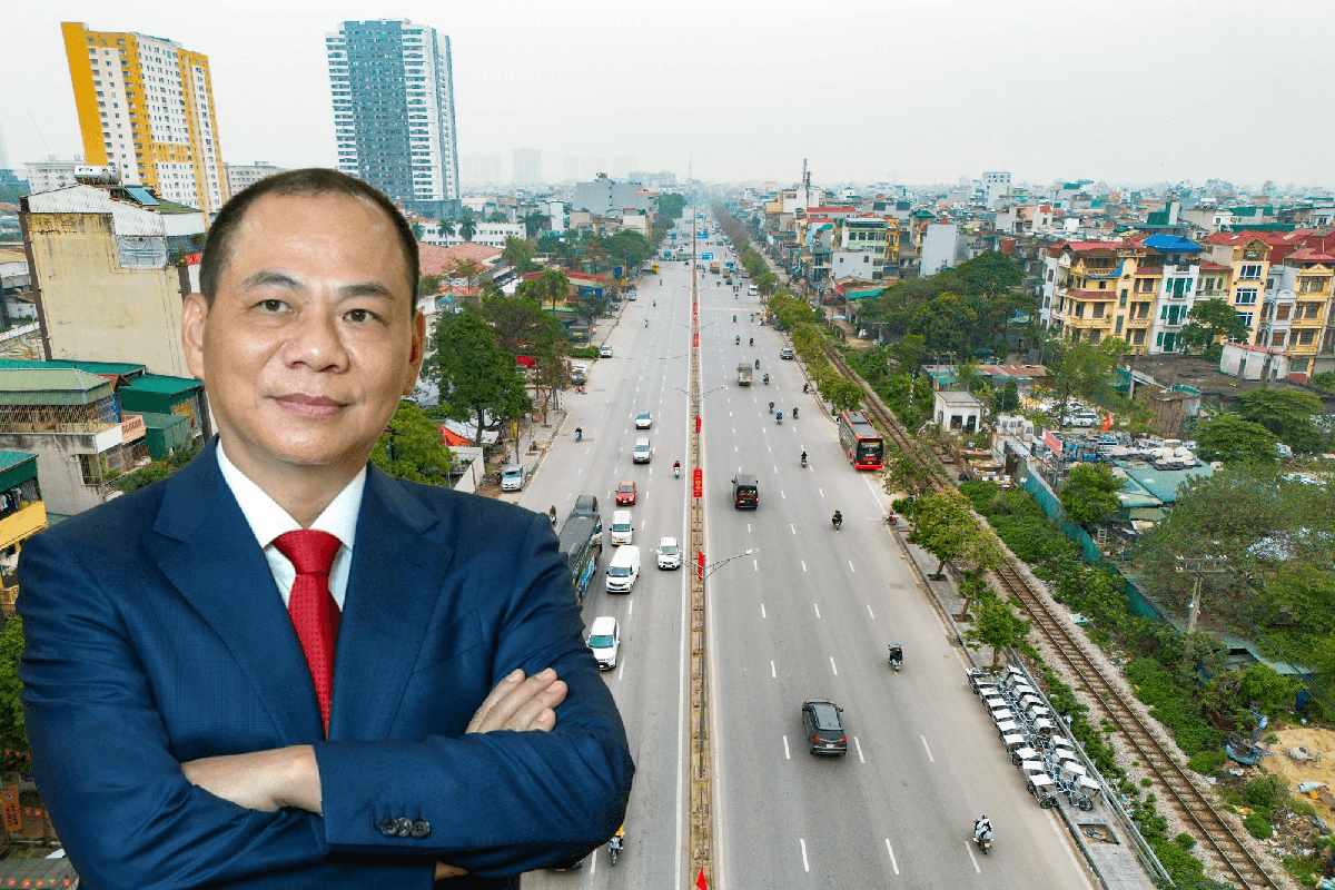 Doanh nghiệp của tỷ phú Phạm Nhật Vượng đang thi công tuyến đường 162.000 tỷ đồng, rộng 16 làn xe, kết nối trung tâm Hà Nội với khu đô thị 9.171 ha có siêu sân vận động lớn nhất thế giới