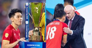 Đình Bắc gây sốt với biểu cảm đáng yêu ngắm nhìn cúp vô địch, chủ tịch FIFA ôm động viên, chúc mừng Hai Long