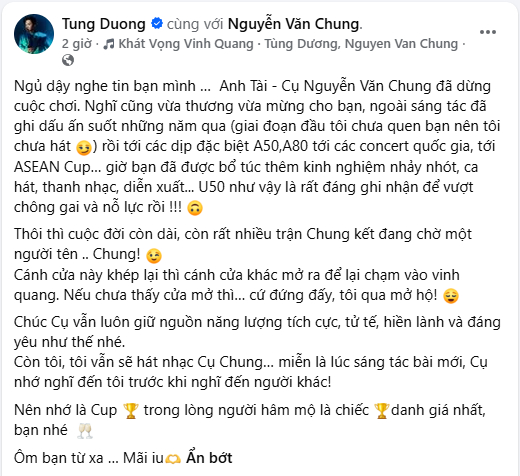 Tâm thư của Tùng Dương sau khi Nguyễn Văn Chung bị loại khỏi Chông Gai: 