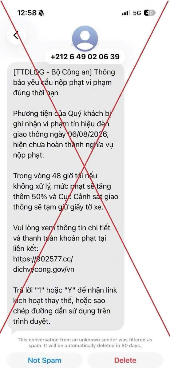 Công an phát thông báo đến những ai nhận được tin nhắn SMS gửi từ số điện thoại +212 649 020 639 với nội dung sau- Ảnh 2.