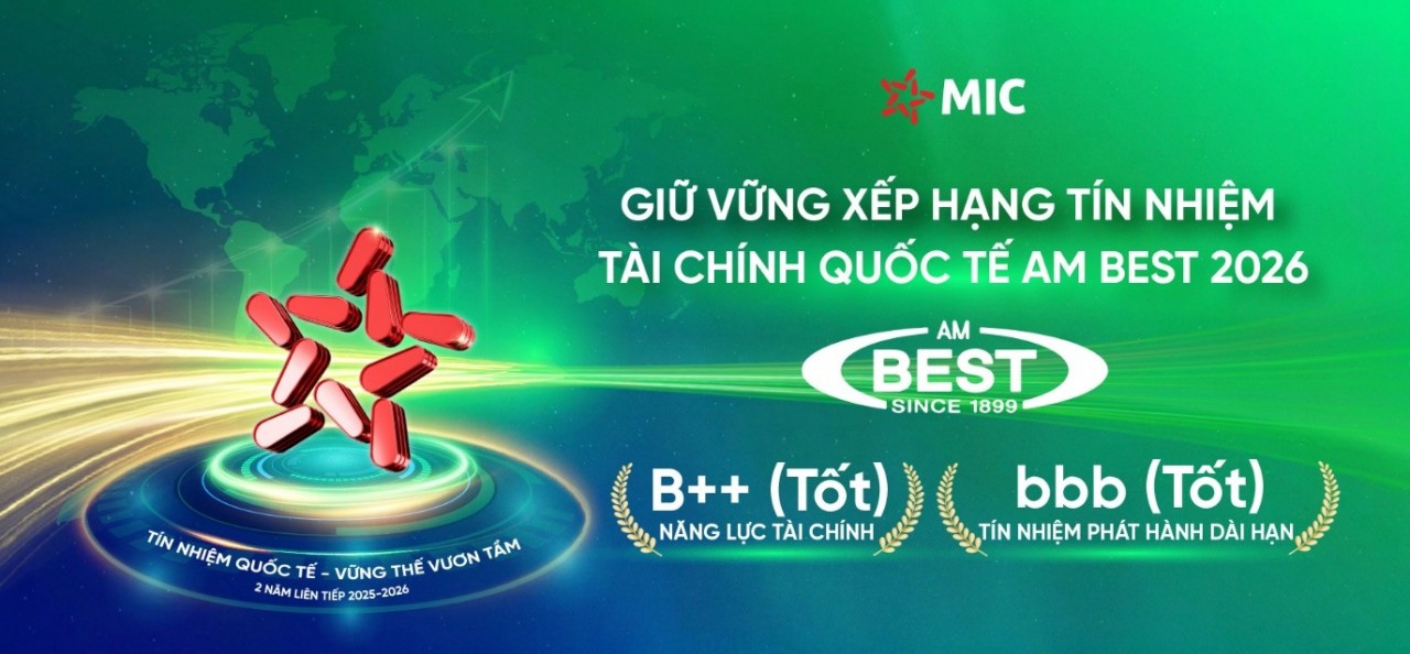 MIC tăng trưởng 33,6% doanh thu phí bảo hiểm gốc, năm thứ hai liên tiếp được AM Best xếp hạng B++ MIC tăng trưởng 33,6% doanh thu phí bảo hiểm gốc, năm thứ hai liên tiếp được AM Best xếp hạng B++