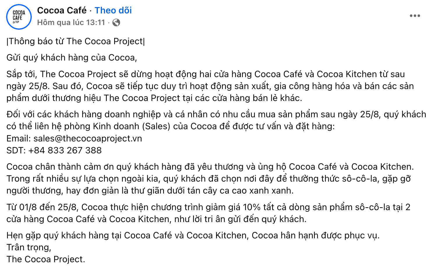Tăng giá lên 90.000 đồng, The Cocoa Project vẫn phải đóng cửa sau 5 năm- Ảnh 1.