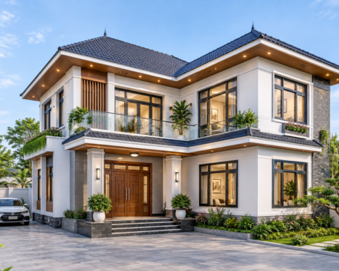 Xây nhà mái Nhật 2 tầng chữ L 90m² bao nhiêu tiền?