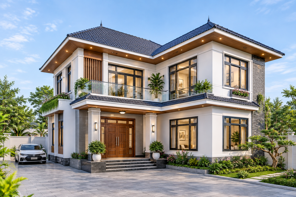 Xây nhà mái Nhật 2 tầng chữ L 90m² bao nhiêu tiền?