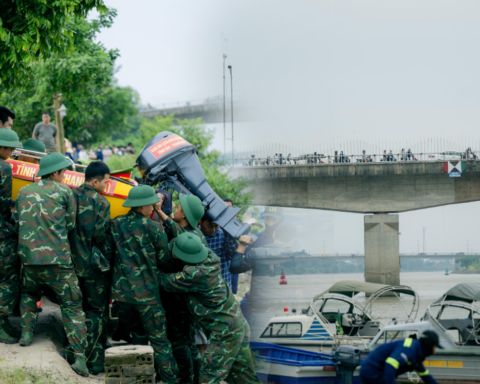 Hàng trăm người dõi theo cuộc tìm kiếm Thiếu tá mất tích trên sông Trà Lý sau khi lao xuống sông cứu người