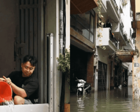 Cận cảnh Hà Nội sau trận mưa lớn nhất từ đầu mùa: Người dân hì hục tát nước, lò dò đi trong ngõ nhỏ ngập ngang bắp chân