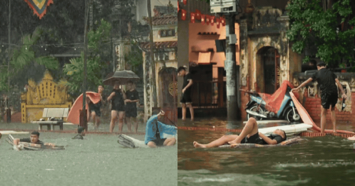 Cảnh lạ ở Văn Quán sau ngày Hà Nội mưa xối xả, đường Triều Khúc cũng biến thành bể bơi khổng lồ