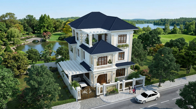 Chi phí nhà mái Nhật 3 tầng 90m² tân cổ điển bao nhiêu?