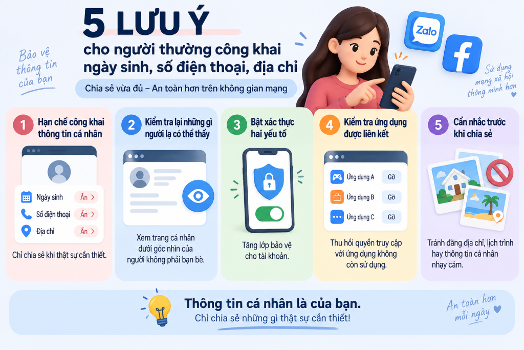 Lời khuyên cho người thường công khai ngày sinh, số điện thoại, địa chỉ trên Zalo, Facebook,...- Ảnh 1. Lời khuyên cho người thường công khai ngày sinh, số điện thoại, địa chỉ trên Zalo, Facebook,...- Ảnh 1.