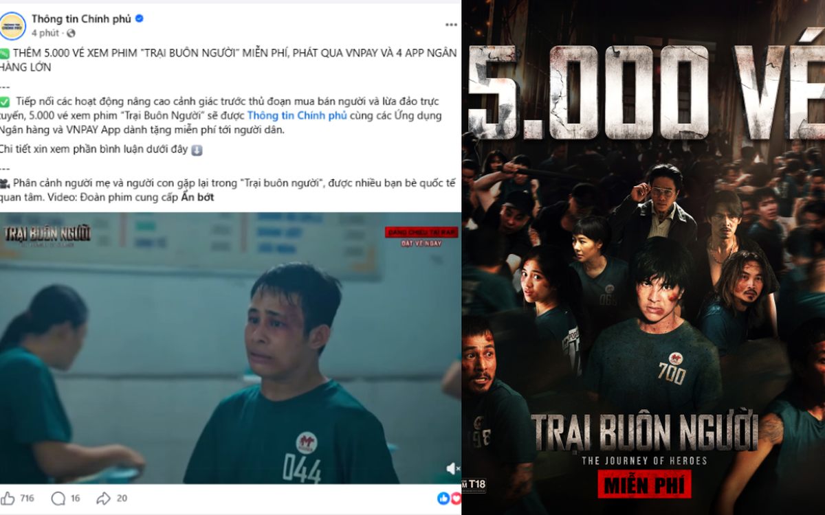Thông tin Chính phủ thông báo thêm 5.000 vé xem Trại Buôn Người miễn phí phát qua VNPAY và 4 app ngân hàng lớn