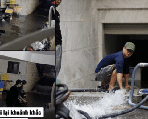 Hầm xe khu biệt thự TP.HCM ngập sâu hơn 1m sau trận mưa lớn, người dân bất lực nhìn tài sản ngâm trong nước