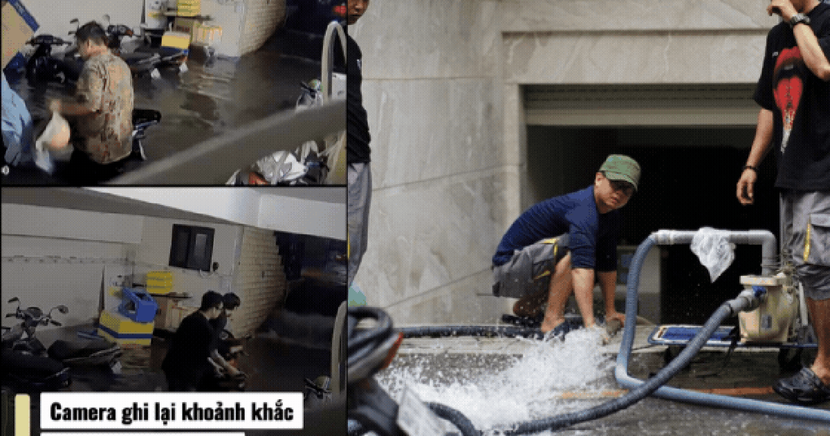 Hầm xe khu biệt thự TP.HCM ngập sâu hơn 1m sau trận mưa lớn, người dân bất lực nhìn tài sản ngâm trong nước