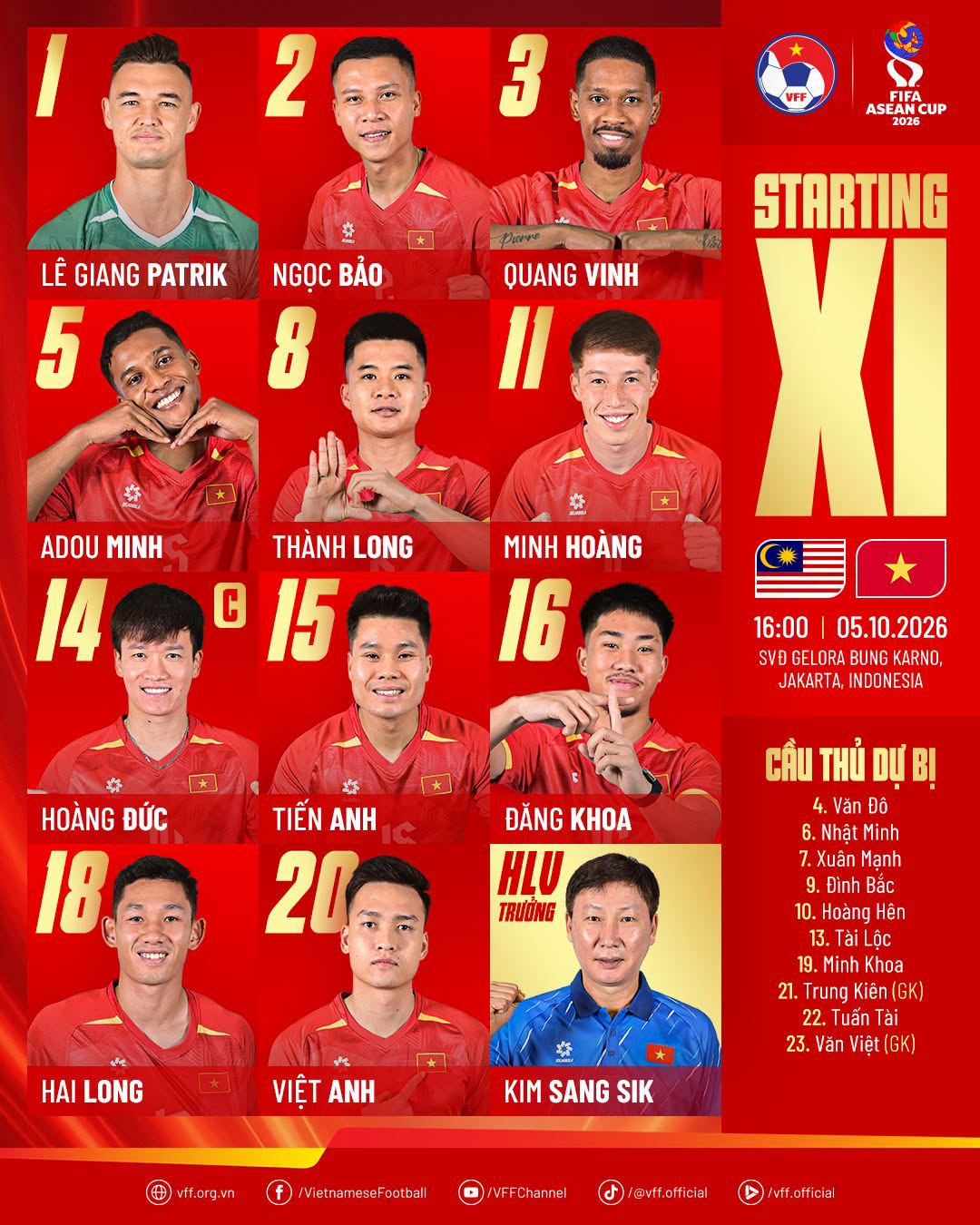 Diễn biến ĐT Việt Nam đấu Malaysia lúc 16h00 hôm nay: Đình Bắc, Hoàng Hên, Tài Lộc đều dự bị - Ảnh 1.