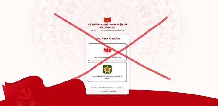 Giao diện website giả mạo hệ thống định danh điện tử VNeID.