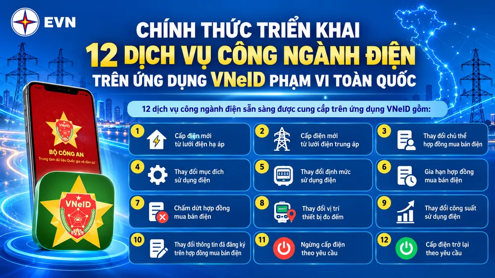 EVN triển khai 12 dịch vụ công trên ứng dụng VNeID- Ảnh 1.