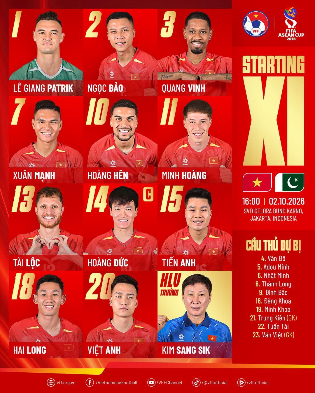 Diễn biến ĐT Việt Nam đấu Pakistan: Patrik vừa khâu 2 mũi vẫn bắt chính, Đình Bắc dự bị  - Ảnh 1.