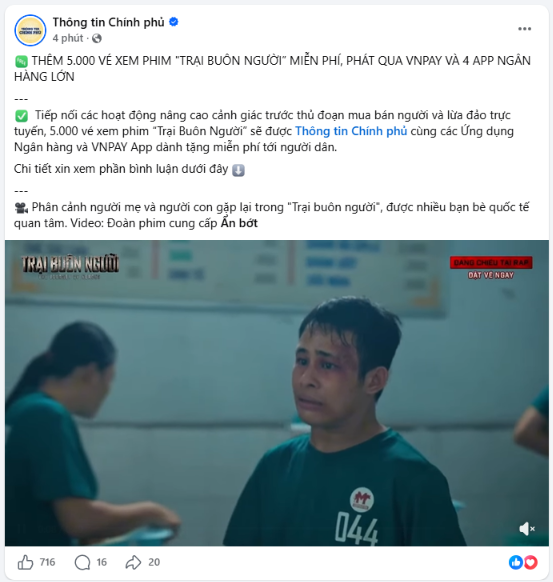 Thông tin Chính phủ thông báo thêm 5.000 vé xem Trại Buôn Người miễn phí phát qua VNPAY và 4 app ngân hàng lớn - Ảnh 1.